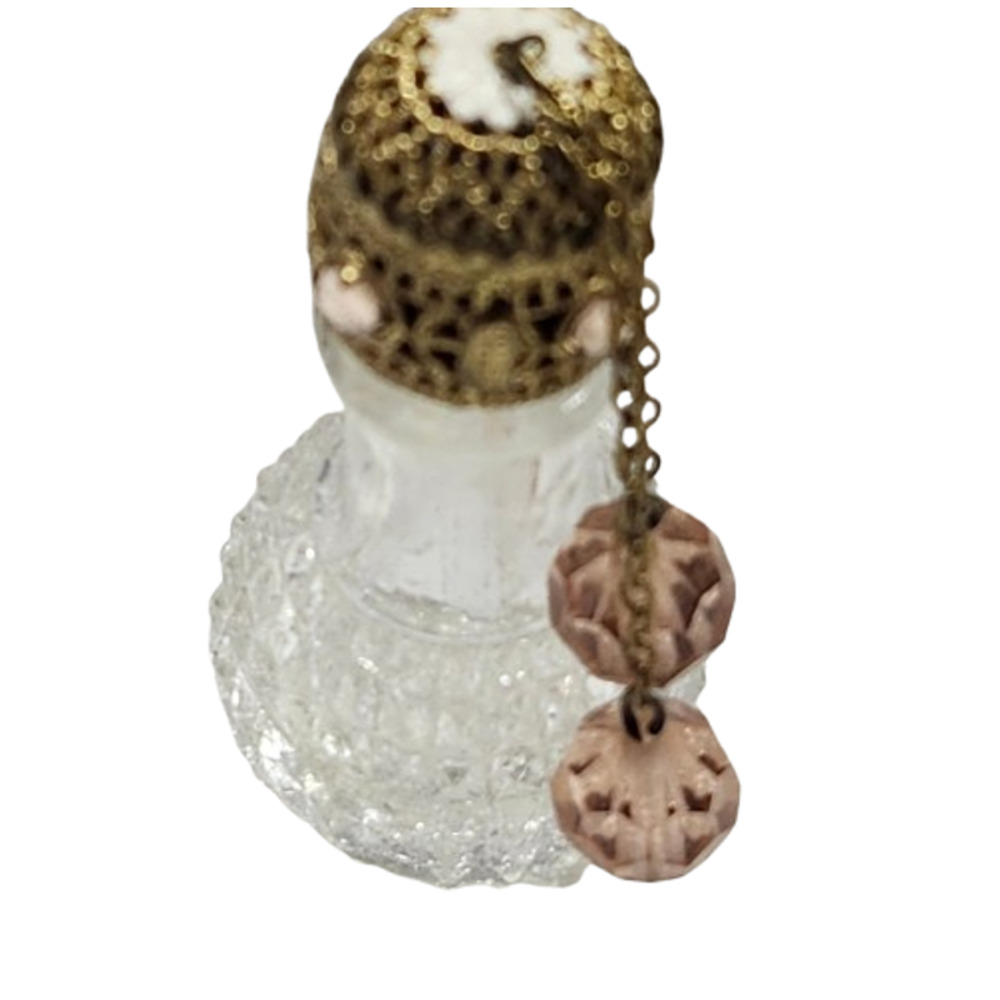 Vtg Irice Czech Miniature Crystal Gold Filigree Pink Beads Perfume Bottle